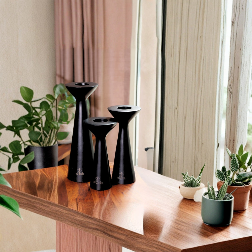 Modern Black Candle Holder S/3