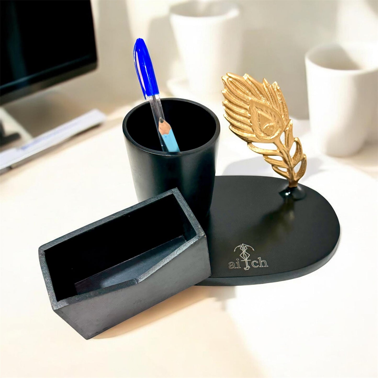 Feather Pen holder & Card Holder Set