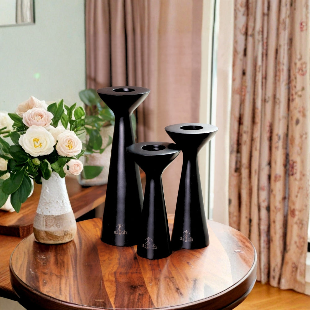 Modern Black Candle Holder S/3