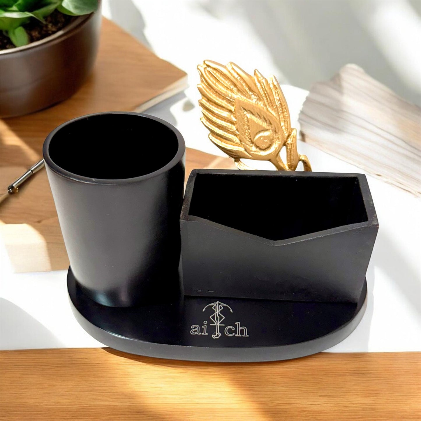 Feather Pen holder & Card Holder Set