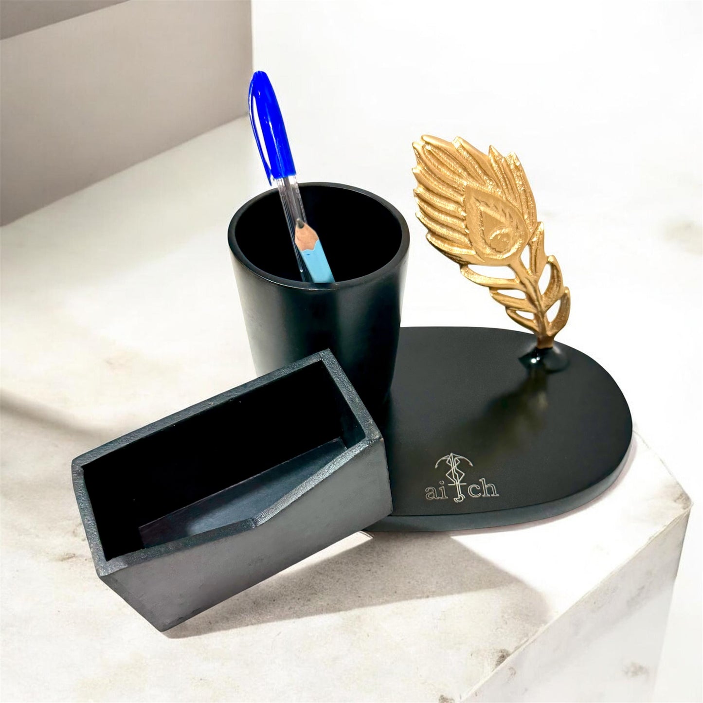 Feather Pen holder & Card Holder Set
